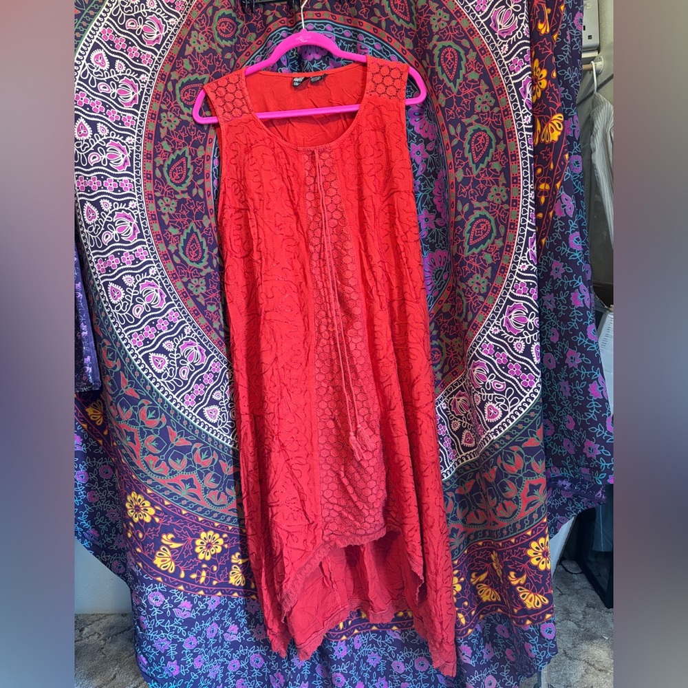Amanda’s Collection Handmade Bright Red Long Summer Dress Women’s Size XL